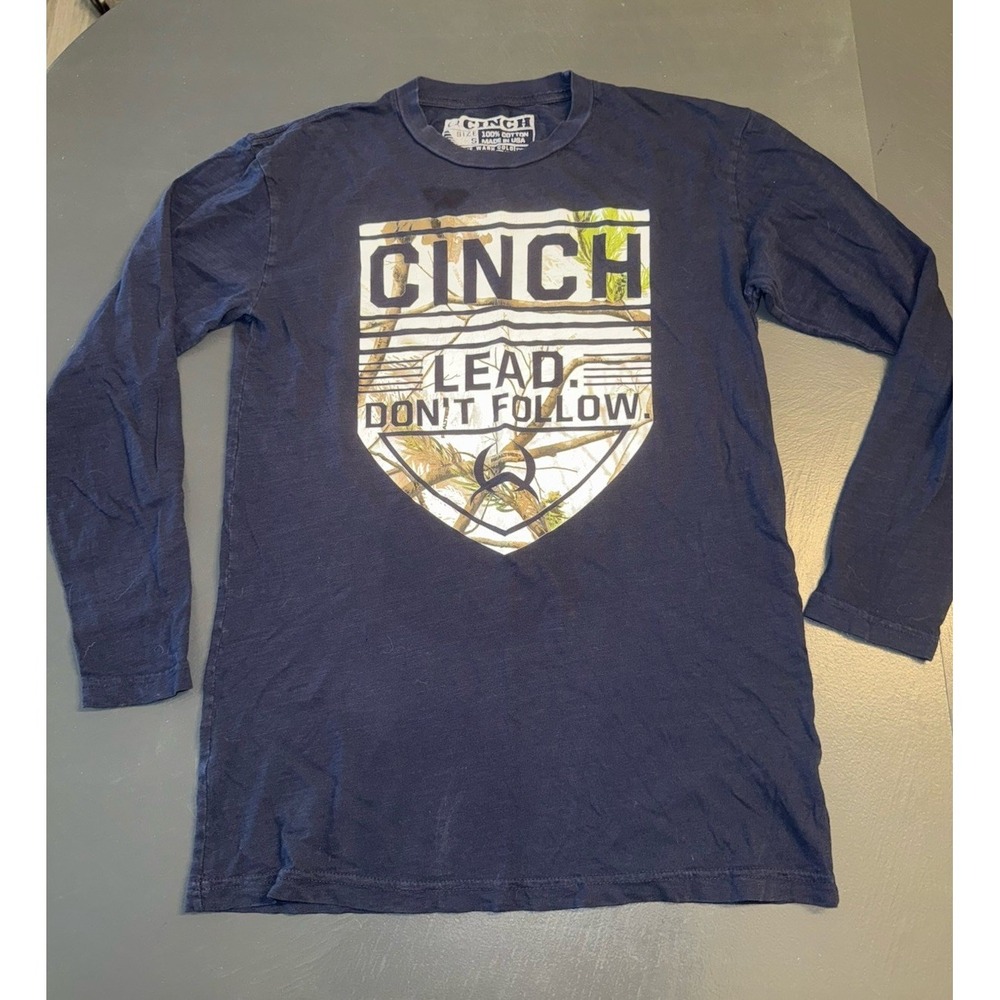 Cinch Mens Large Navy Blue Cotton Realtree Camo Hunting Tee Shirt Western Hunt